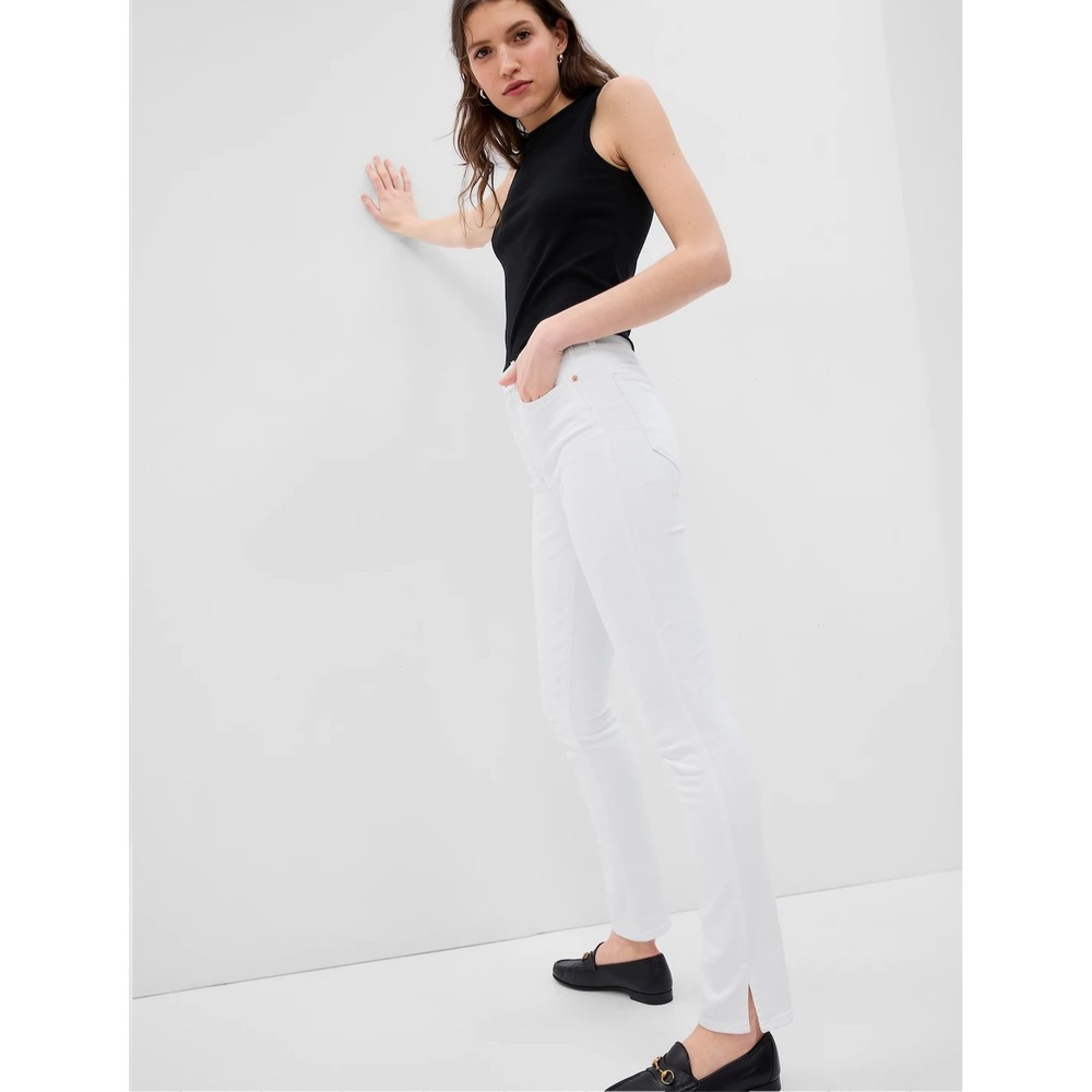 New Gap Jeans 4 Tall White Split Hem High‎ Rise Vintage Slim NWT 28" Waist